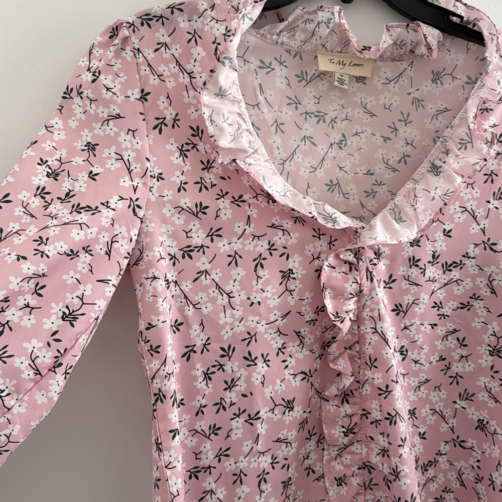 To My Lovers Women’s Top Ruffle Collar Blouse Floral Print Puff Sleeve - Picture 9 of 16